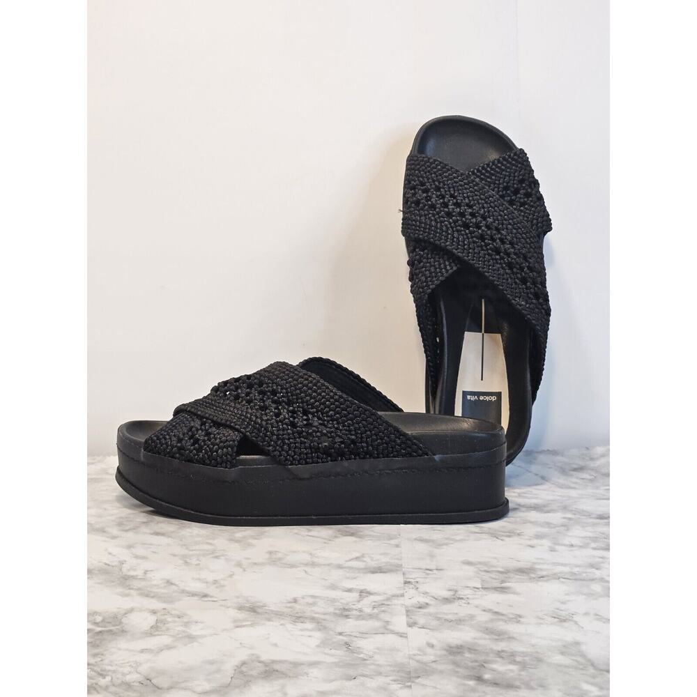 Dolce Vita Womens 8 Winona Sandals Black Woven Slip On Platform Slide Shoes